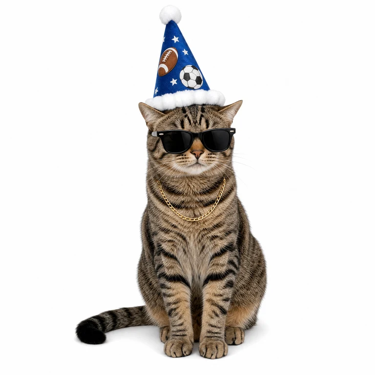 The same cat wearing sunglasses and a gold chain